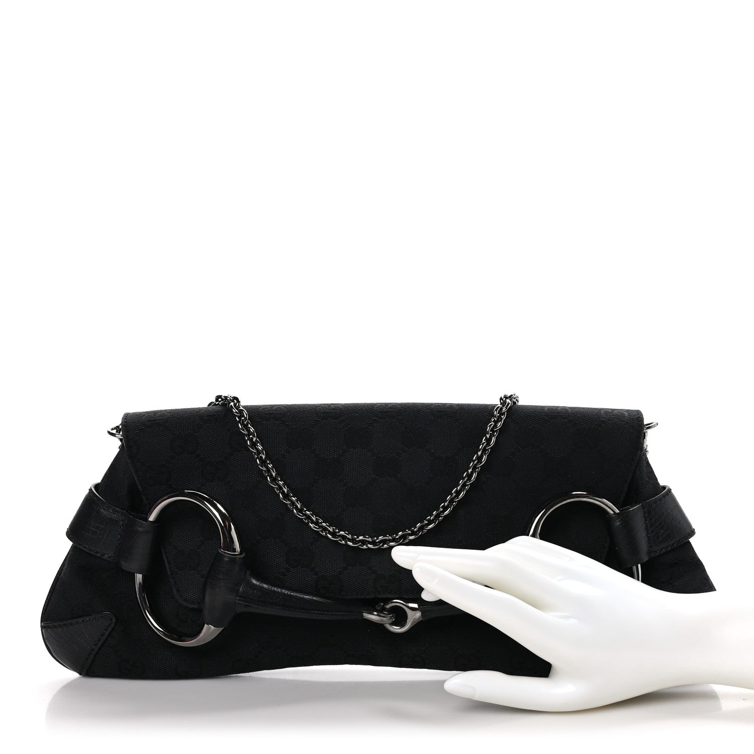 Gucci Monogram Horsebit Chain Clutch Black 2 of 10