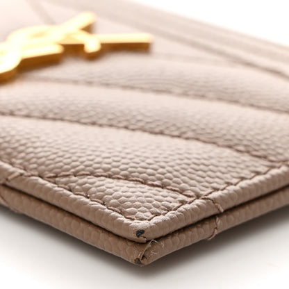 Saint Laurent Grain De Poudre Matelasse Chevron Monogram Credit Card Case Natural Dark 9 of 9