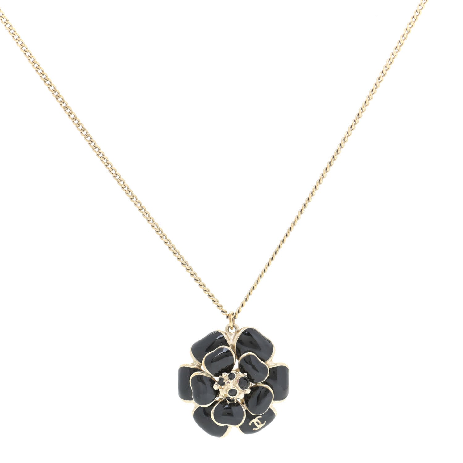 Chanel Enamel CC Camellia Necklace Gold Black 1 of 6