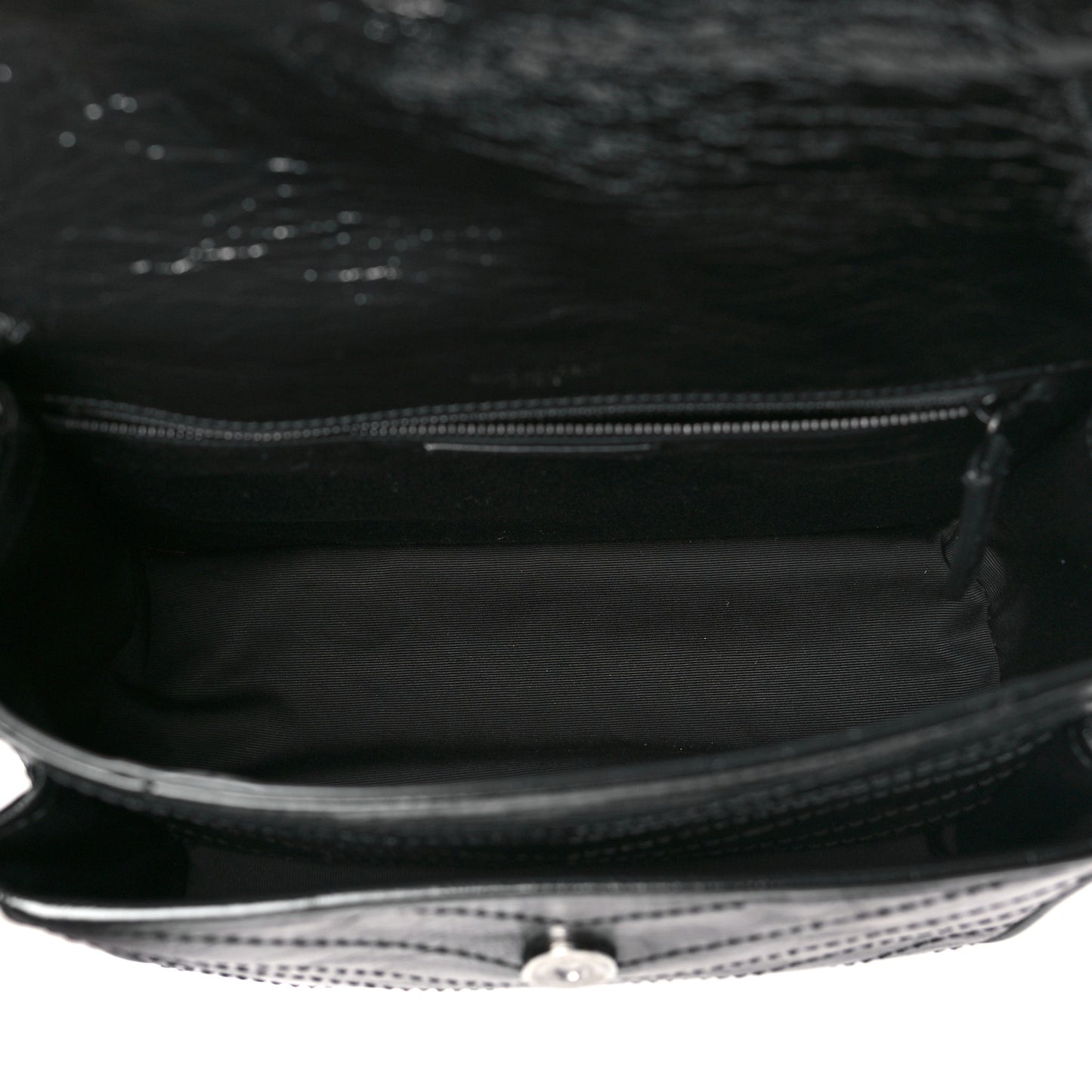 Crinkled Calfskin Matelasse Monogram Medium Niki Chain Satchel Black