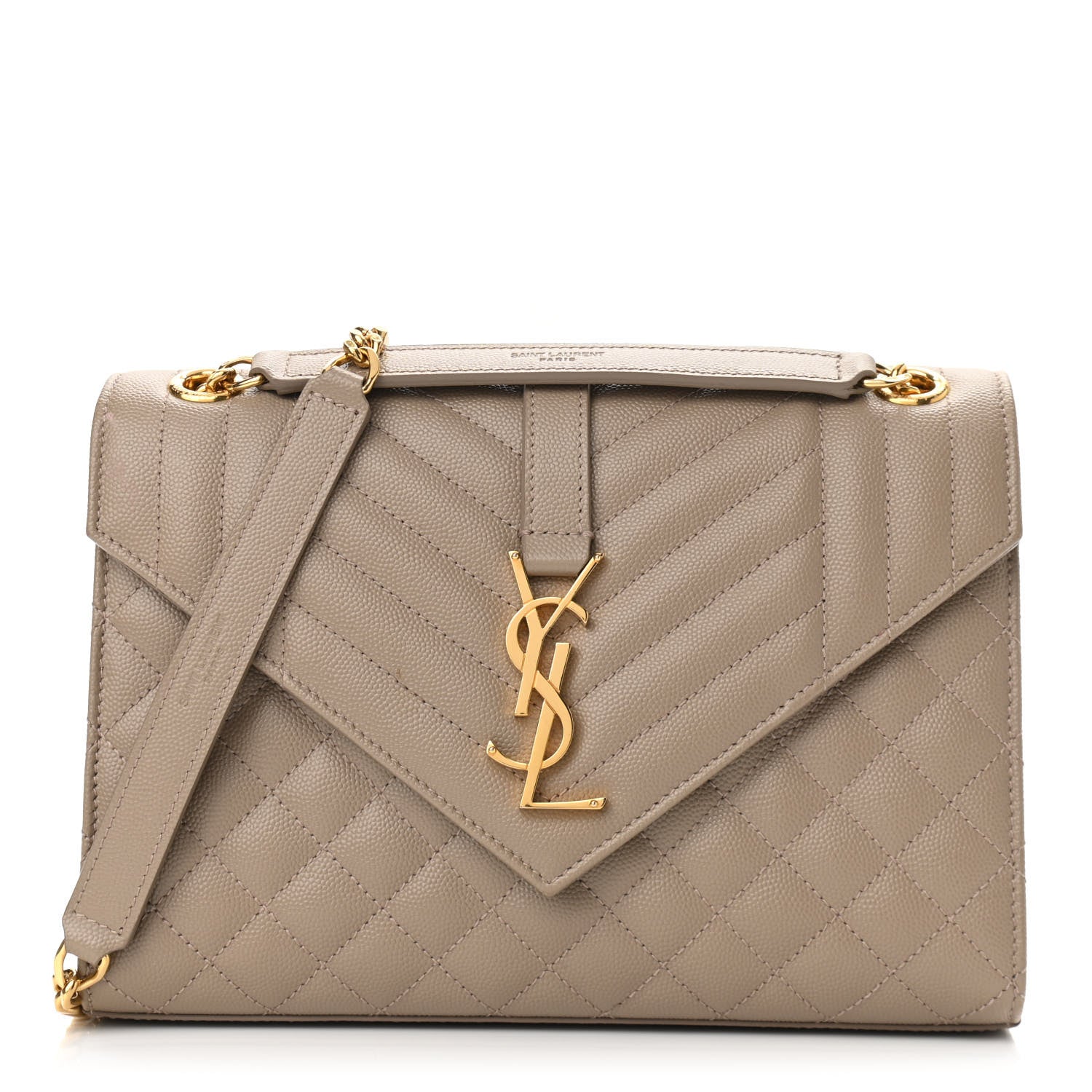 Saint Laurent Grain De Poudre Textured Mixed Matelasse Medium Triquilt Monogram Satchel Dark Beige 1 of 10