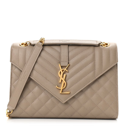 Saint Laurent Grain De Poudre Textured Mixed Matelasse Medium Triquilt Monogram Satchel Dark Beige 1 of 10