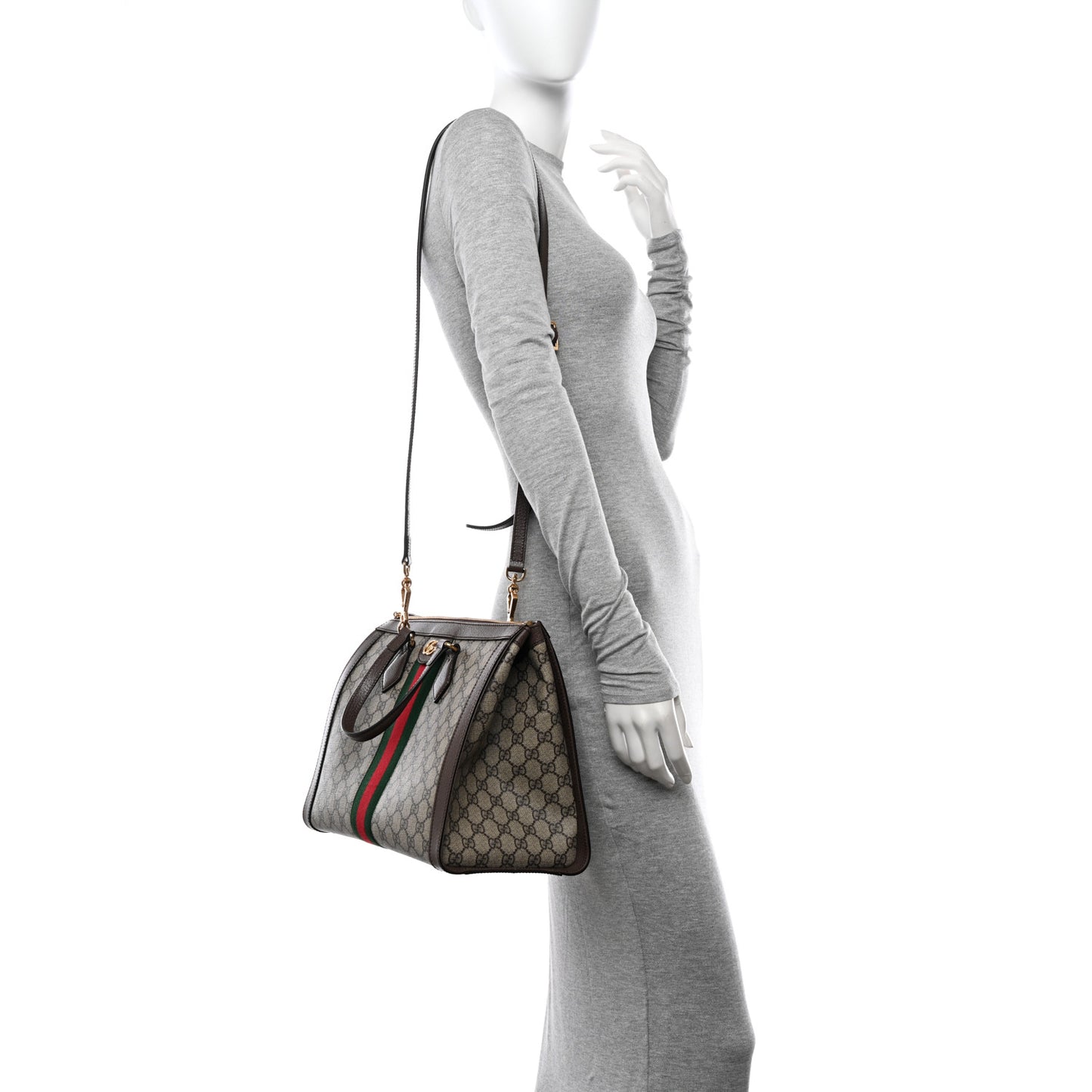 GG Supreme Monogram Web Medium Ophidia Tote Bag Brown