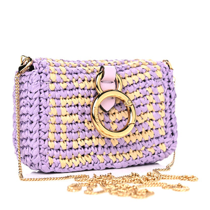 Fendi Raffia Vitello Seta FF Woven Nano Baguette Charm Anemone Natural 2 of 8