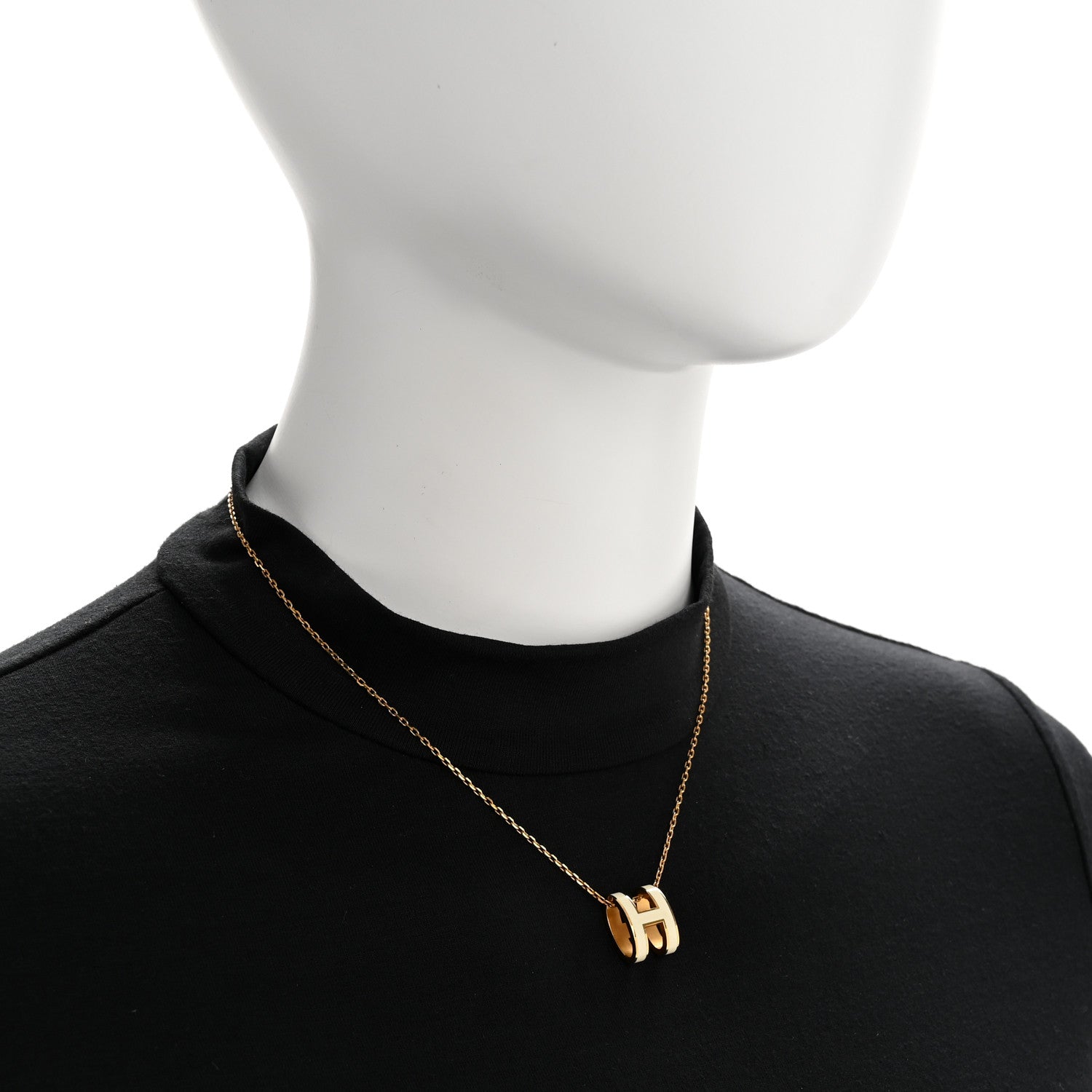 Hermes Lacquered Gold Pop H Pendant Necklace White White 2 of 8