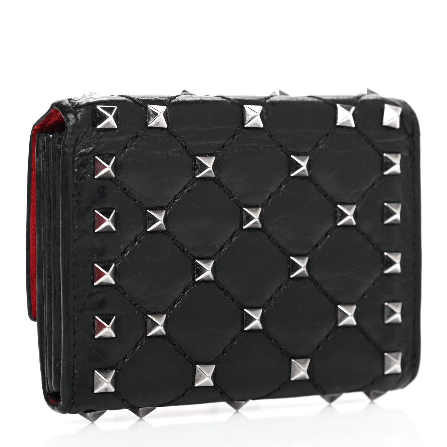 Craquele Nappa Rockstud Spike Bi-Fold Card Holder Black