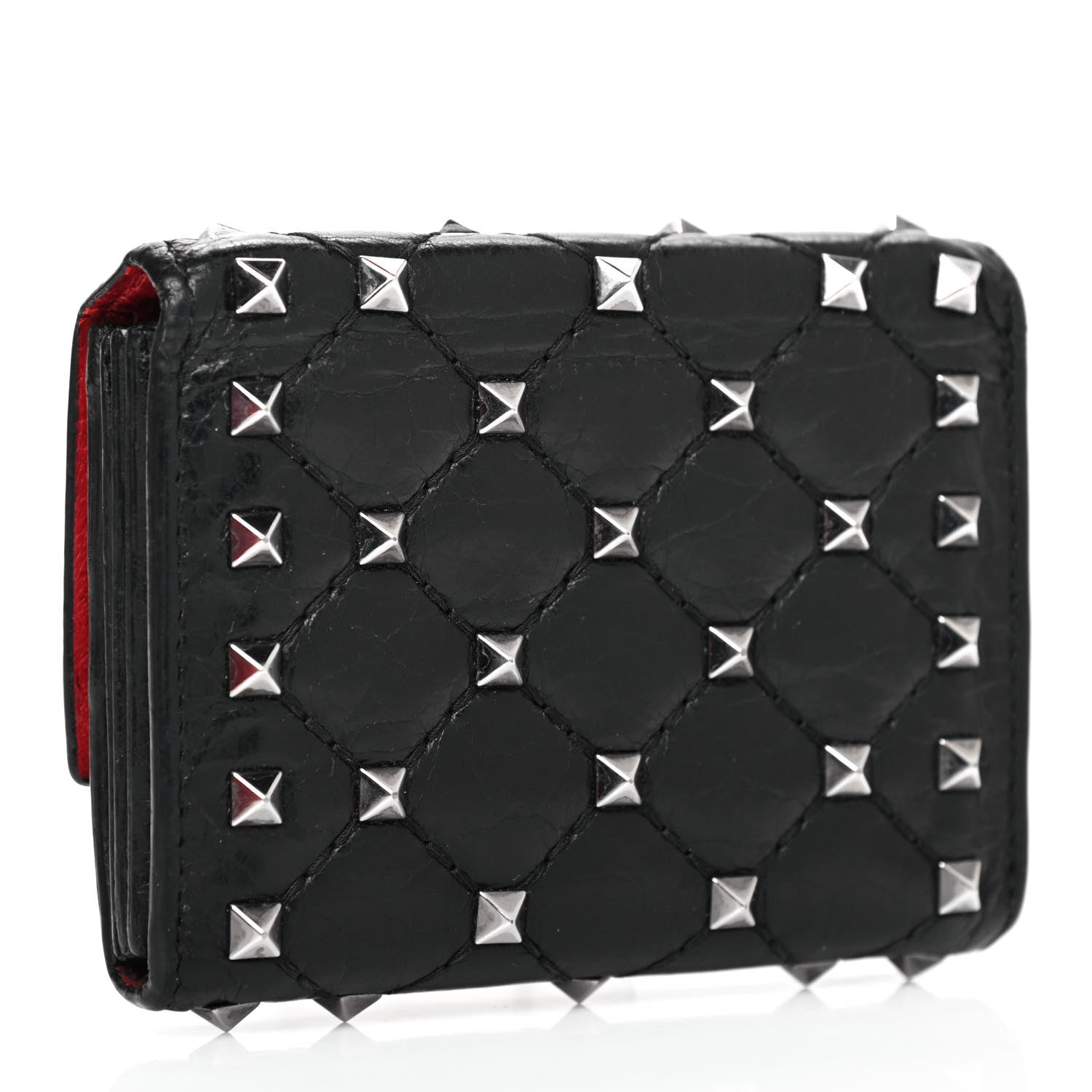 Valentino Garavani Craquele Nappa Rockstud Spike Bi-Fold Card Holder Black 2 of 4