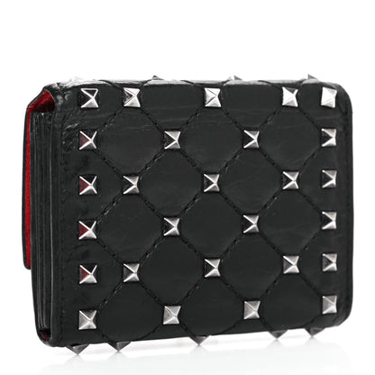 Valentino Garavani Craquele Nappa Rockstud Spike Bi-Fold Card Holder Black 2 of 4