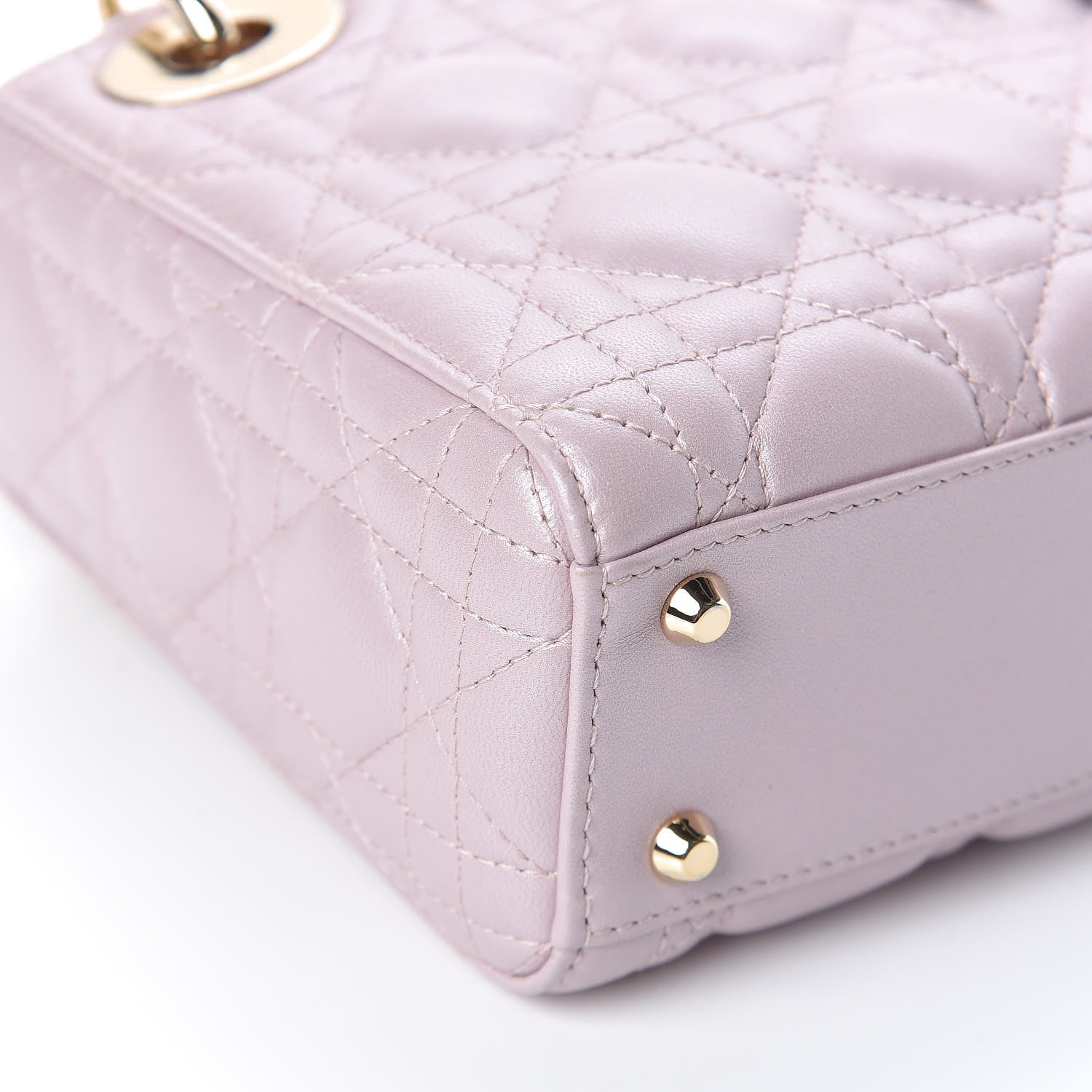 Christian Dior Metallic Lambskin Cannage Mini Lady Dior Lotus 5 of 11