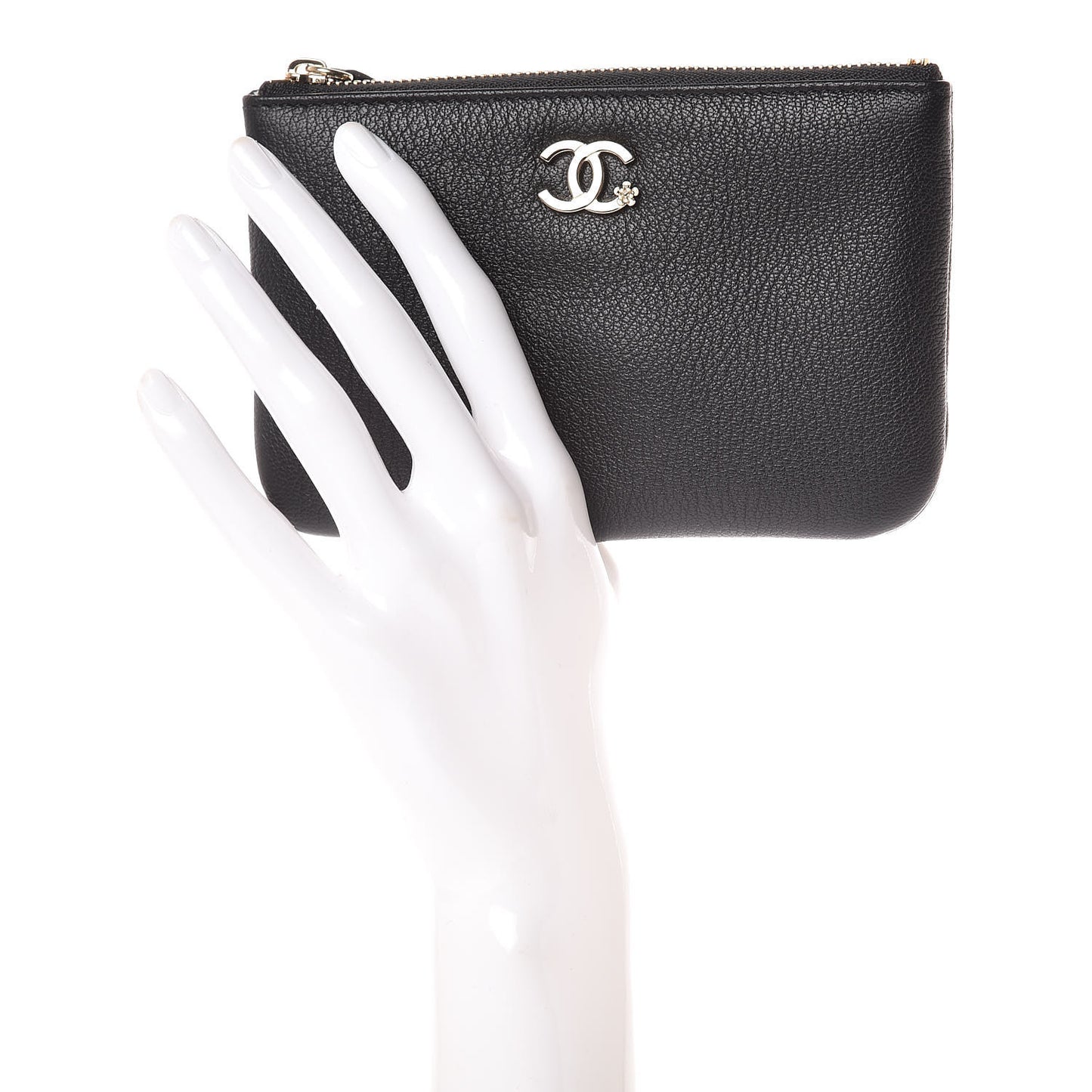 Goatskin Small CC Clover Cosmetic Case Black