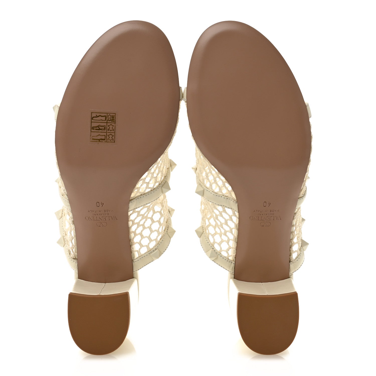 Valentino Garavani Calfskin Mesh Rockstud 60mm Caged Slide Sandals 40 Ivory 6 of 9