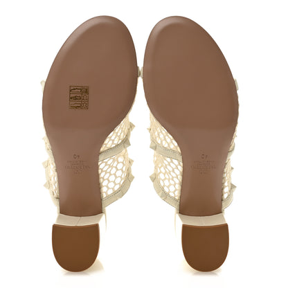 Valentino Garavani Calfskin Mesh Rockstud 60mm Caged Slide Sandals 40 Ivory 6 of 9