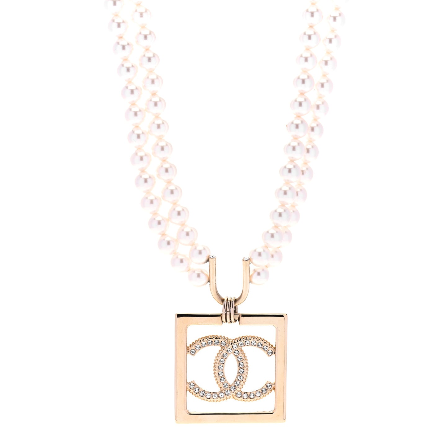 CC Crystal Square Pendant Lock Choker Necklace Gold
