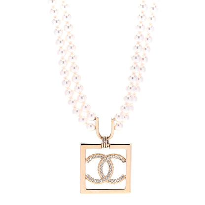 Chanel CC Crystal Square Pendant Lock Choker Necklace Gold 1 of 5