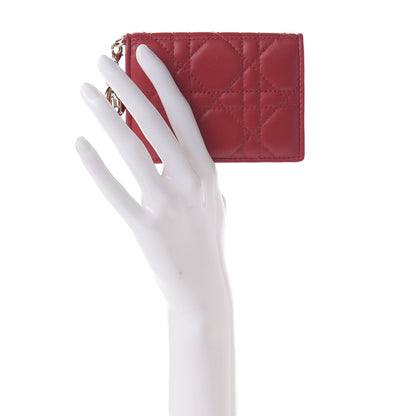Christian Dior Lambskin Cannage Small Lady Dior Flap Card Holder Red 2 of 6