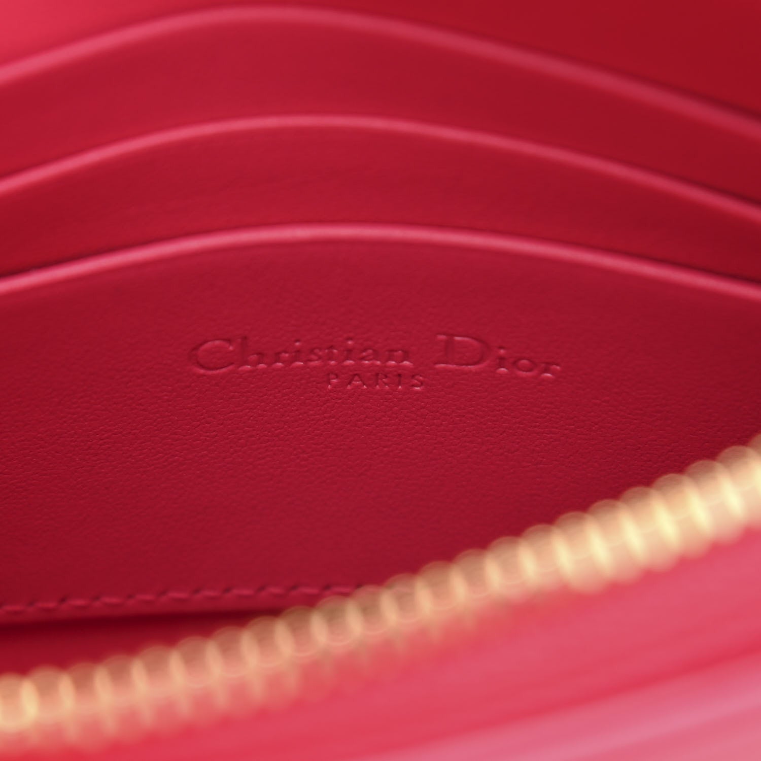 Christian Dior Calfskin Cannage Caro Zipped Pouch With Chain Warm Fuchsia 5 of 9
