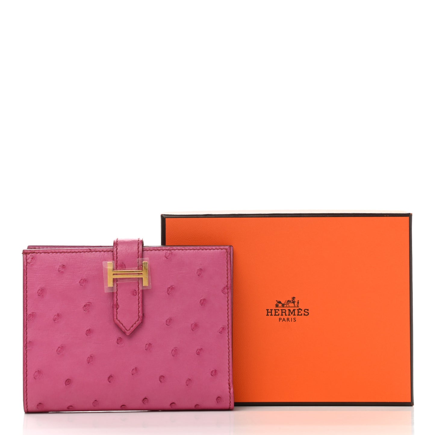 Ostrich Bearn Compact Wallet Fuchsia