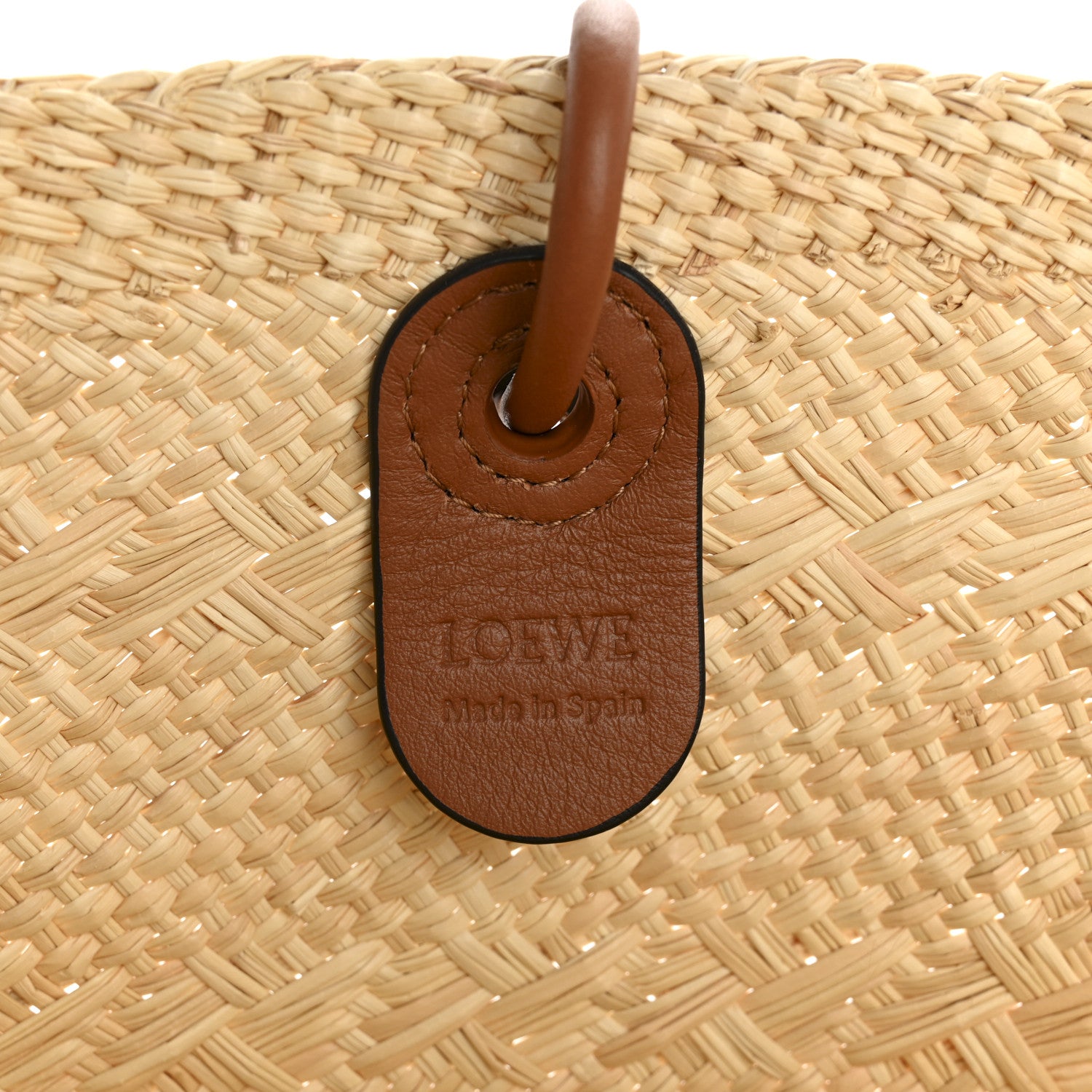 Loewe Calfskin Raffia Paulas Ibiza Medium Anagram Basket Tote Bag Natural Tan 6 of 11