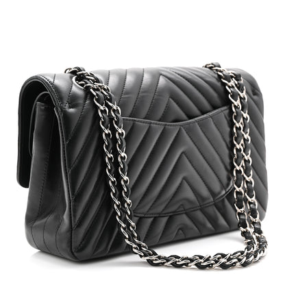 Chanel Lambskin Chevron Quilted Medium Double Flap Black 3 of 10