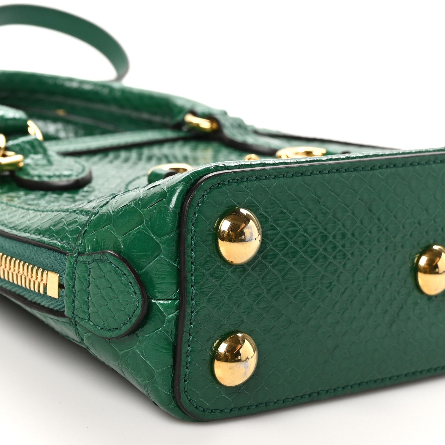 Gucci Shiny Snakeskin Mini Horsebit 1955 Top Handle Bag Emerald 9 of 10