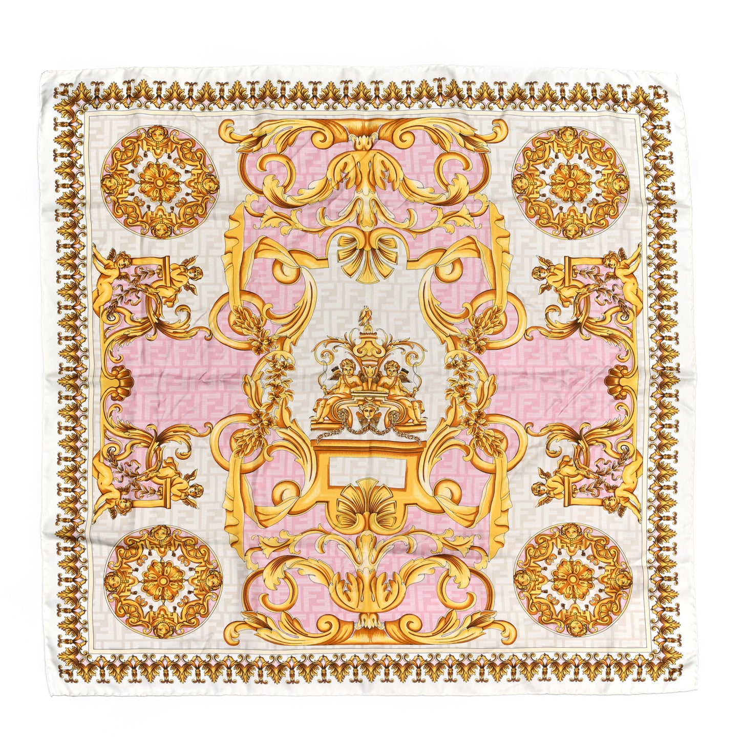 X VERSACE Silk FF Baroque Fendace Scarf White Multicolor