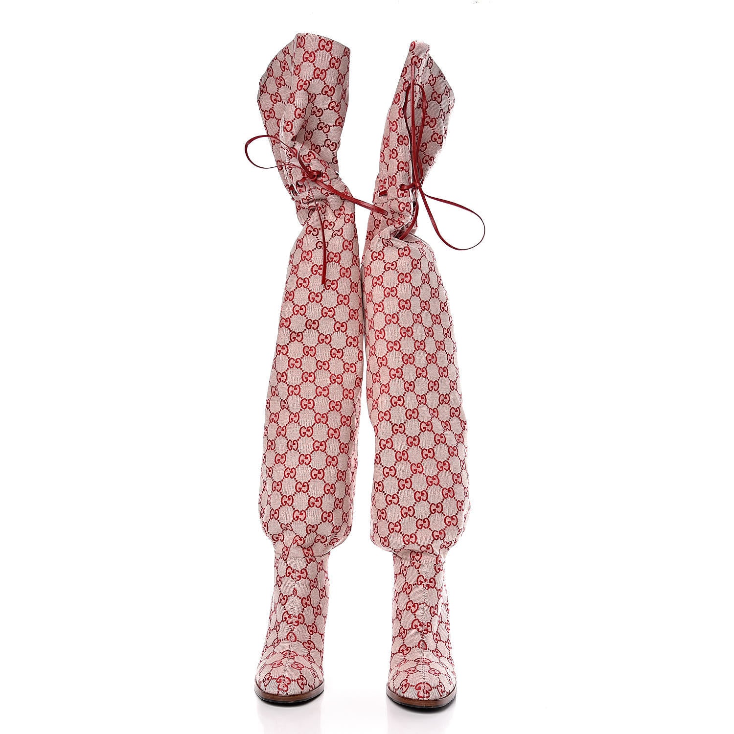 Gucci Monogram Over The Knee Boots 39.5 Gardenia Hibiscus Red 2 of 7