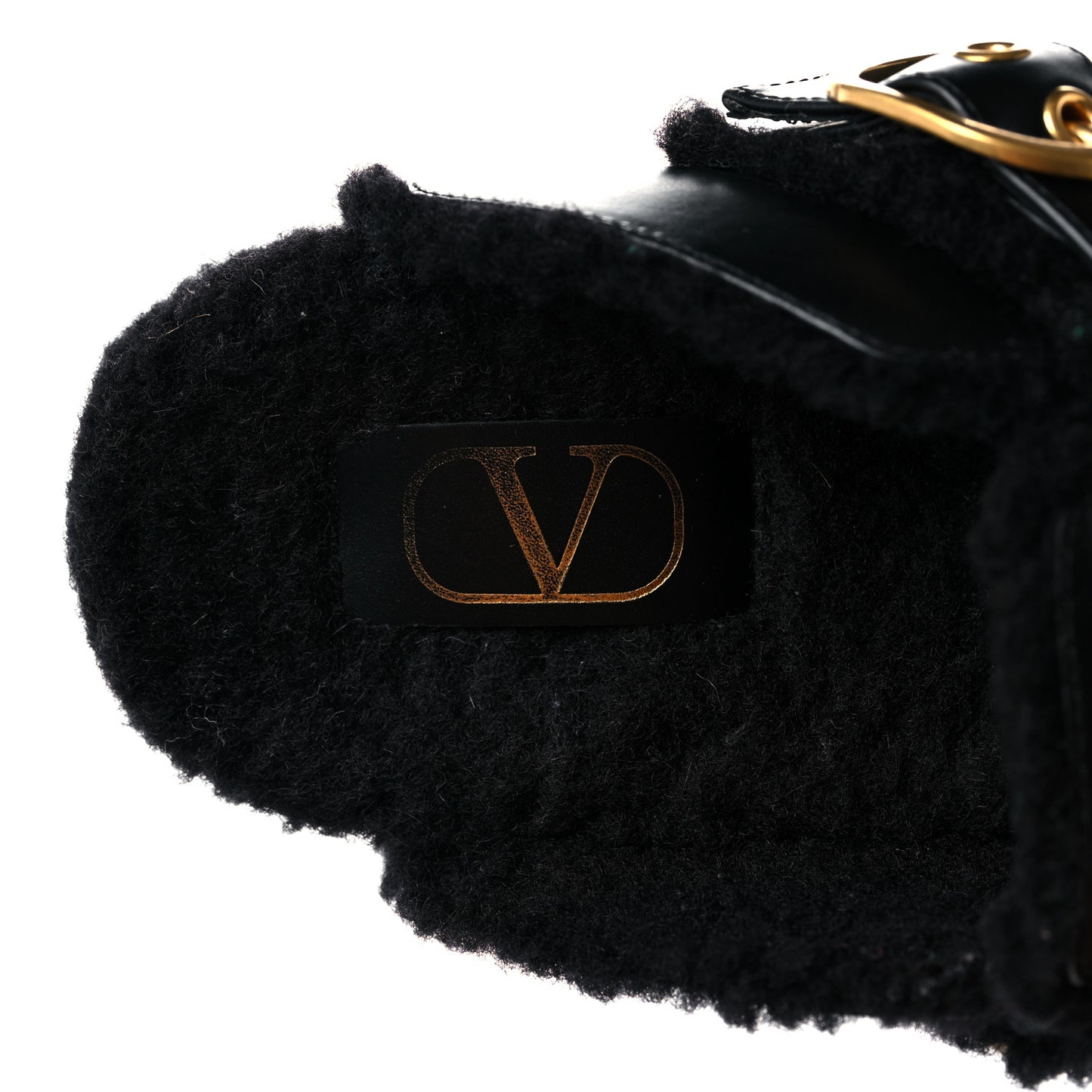 Calfskin Shearling Roman Stud River Slippers 36 Black