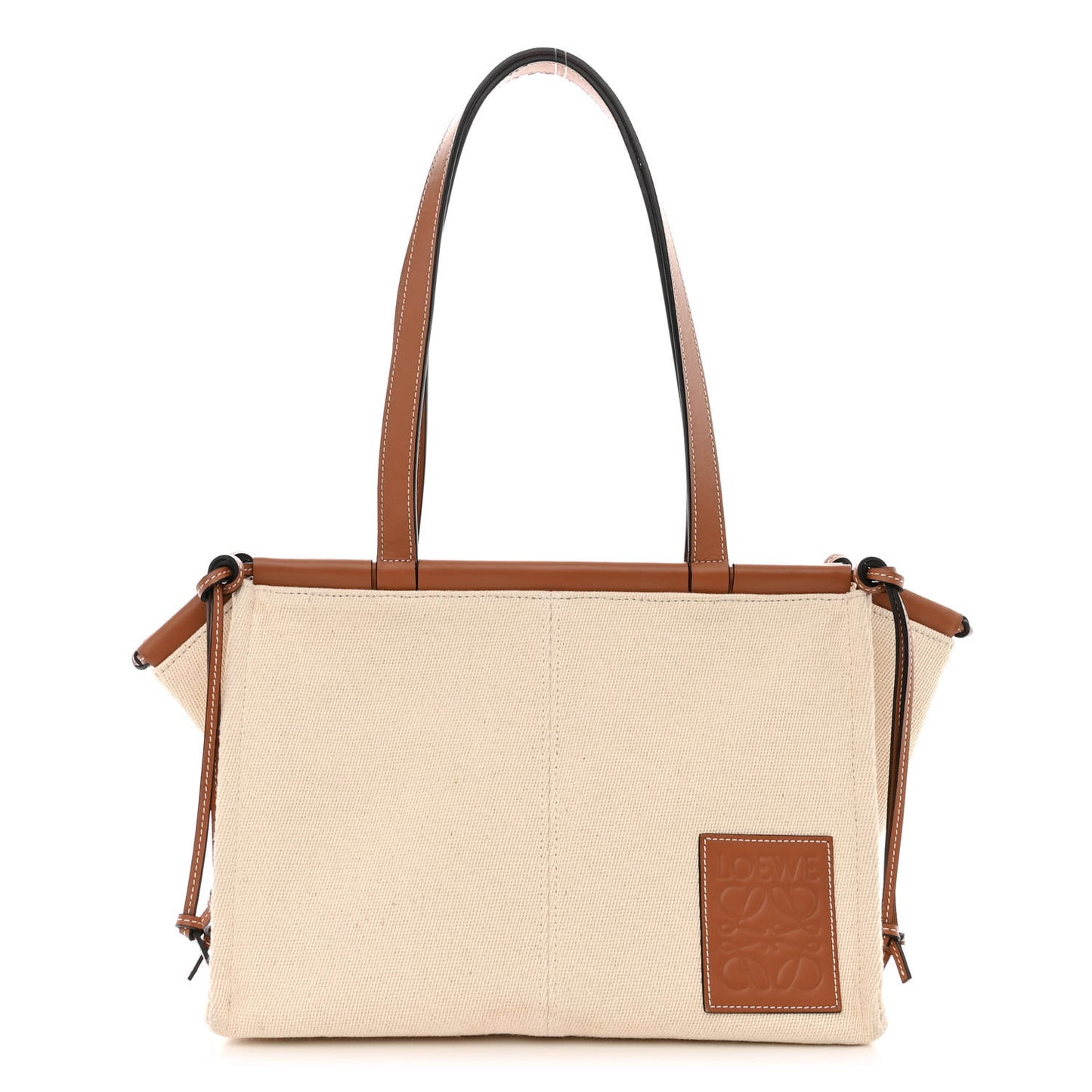 Canvas Calfskin Small Cushion Tote Beige