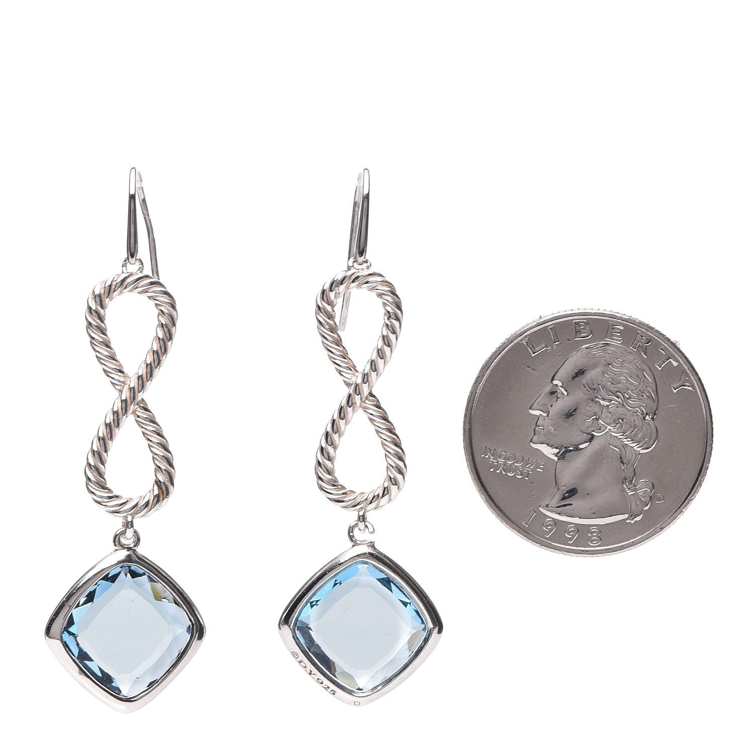 David Yurman Sterling Silver Blue Topaz Infinity Drop Earrings 2 of 3