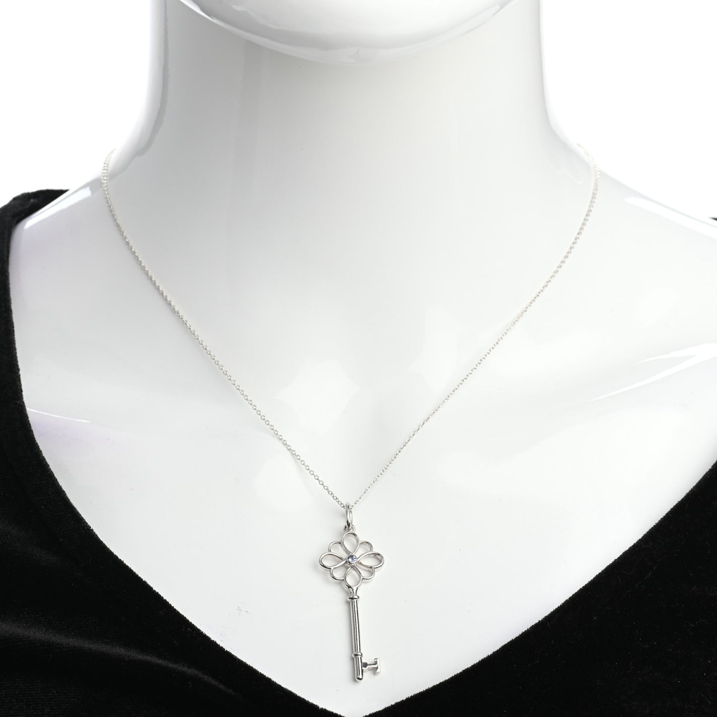 Sterling Silver Sapphire Knot Key Pendant Necklace