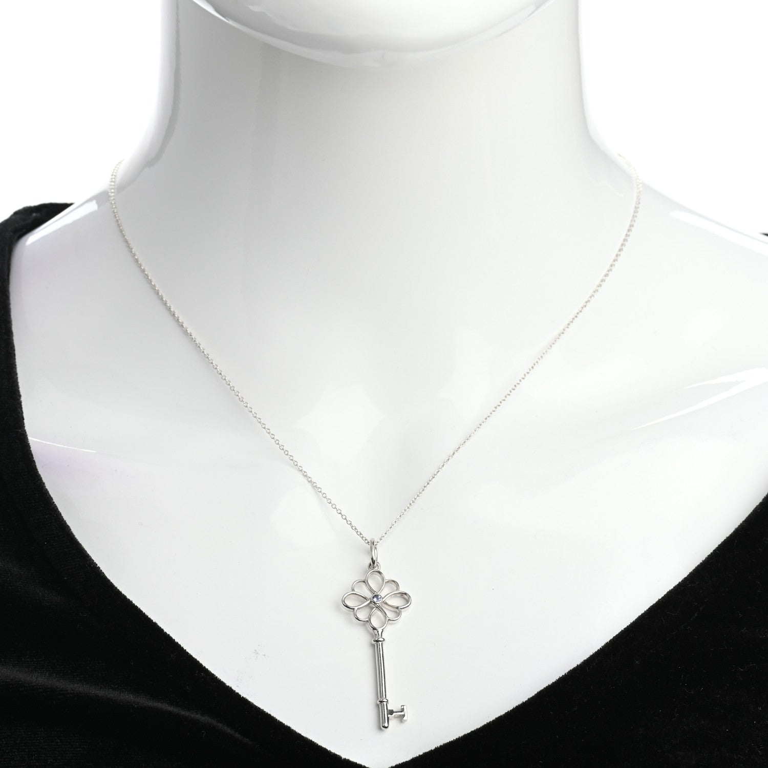 Tiffany Sterling Silver Sapphire Knot Key Pendant Necklace 2 of 4