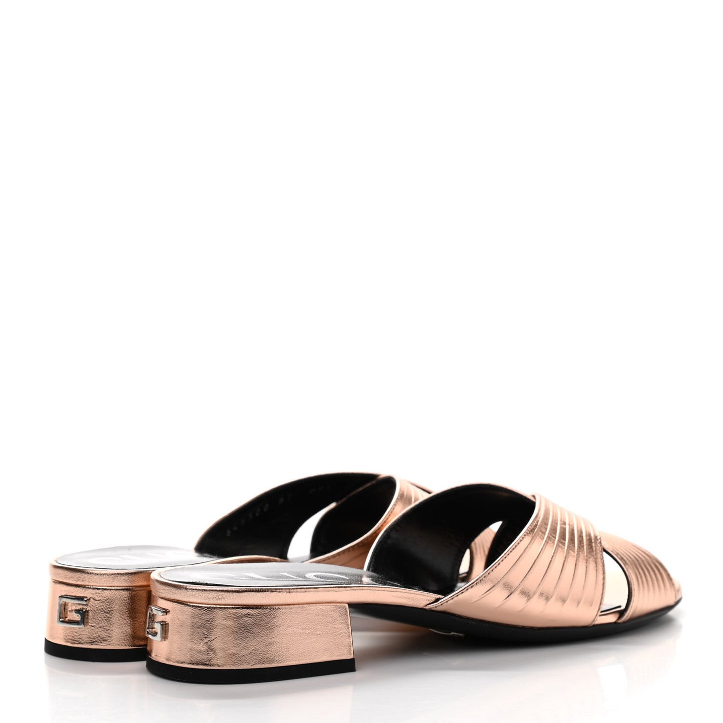 Metallic Nappa Crossover Flat Slide Sandals 37 Rose Gold