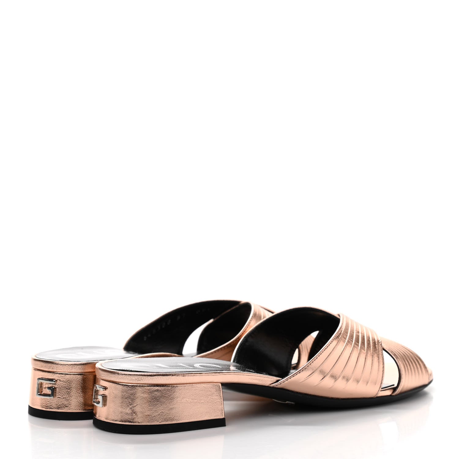 Gucci Metallic Nappa Crossover Flat Slide Sandals 37 Rose Gold 4 of 9