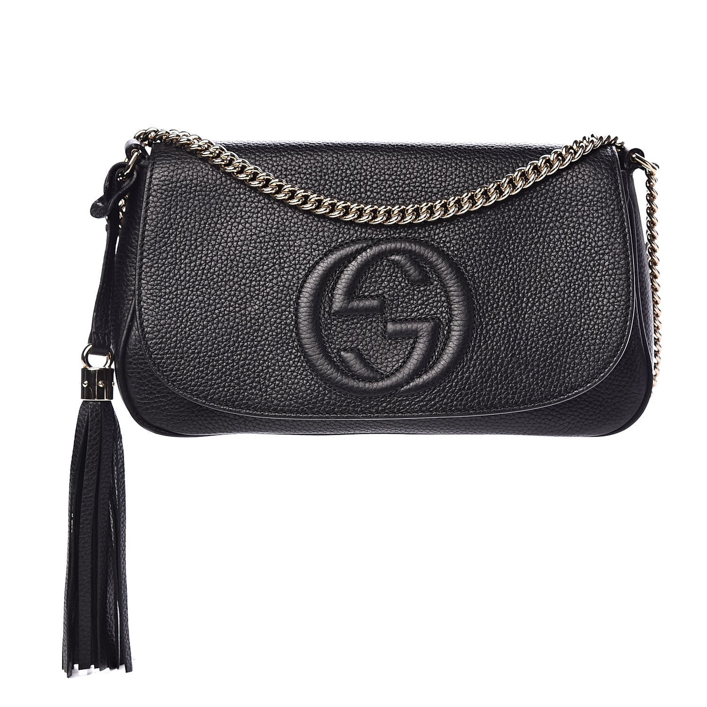 Pebbled Calfskin Medium Soho Flap Crossbody Black