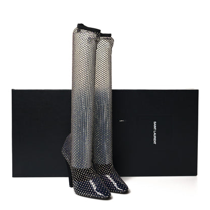 Saint Laurent Mesh Crystal Koller 100 Knee High Boots 39 Black 7 of 7