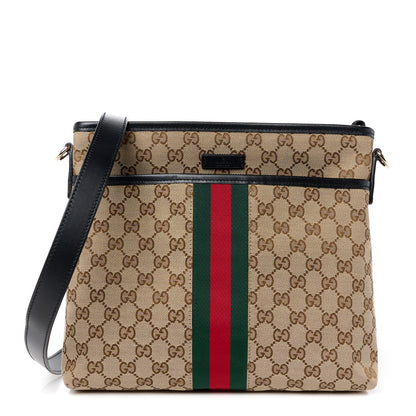 Gucci GG Monogram Web Flat Messenger Bag Black 1 of 11