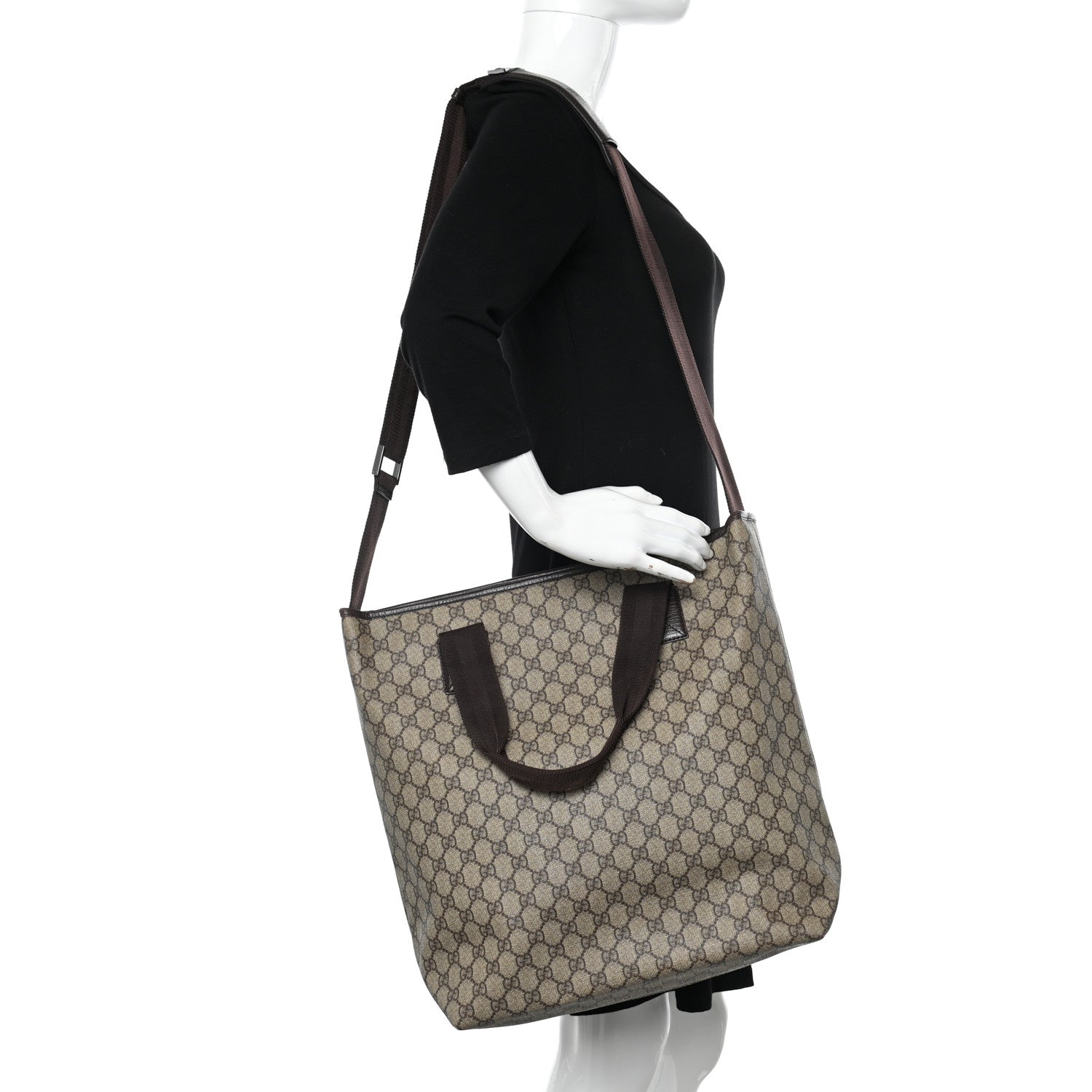 Gucci Soft GG Supreme Monogram Web Handle Vertical Tote Dark Brown 2 of 10