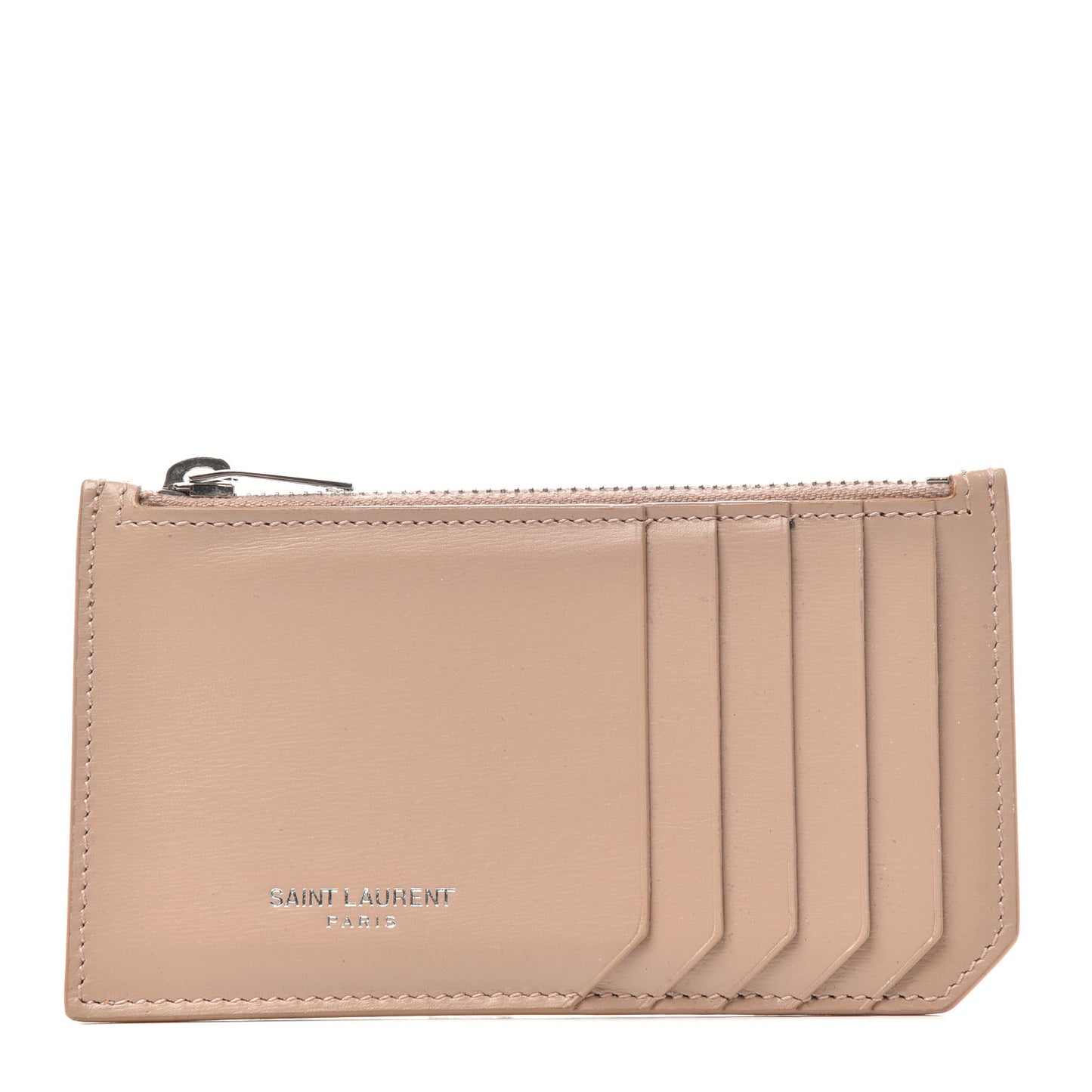 Grained Calfskin 5 Fragments Zip Pouch Card Holder Nude Powder