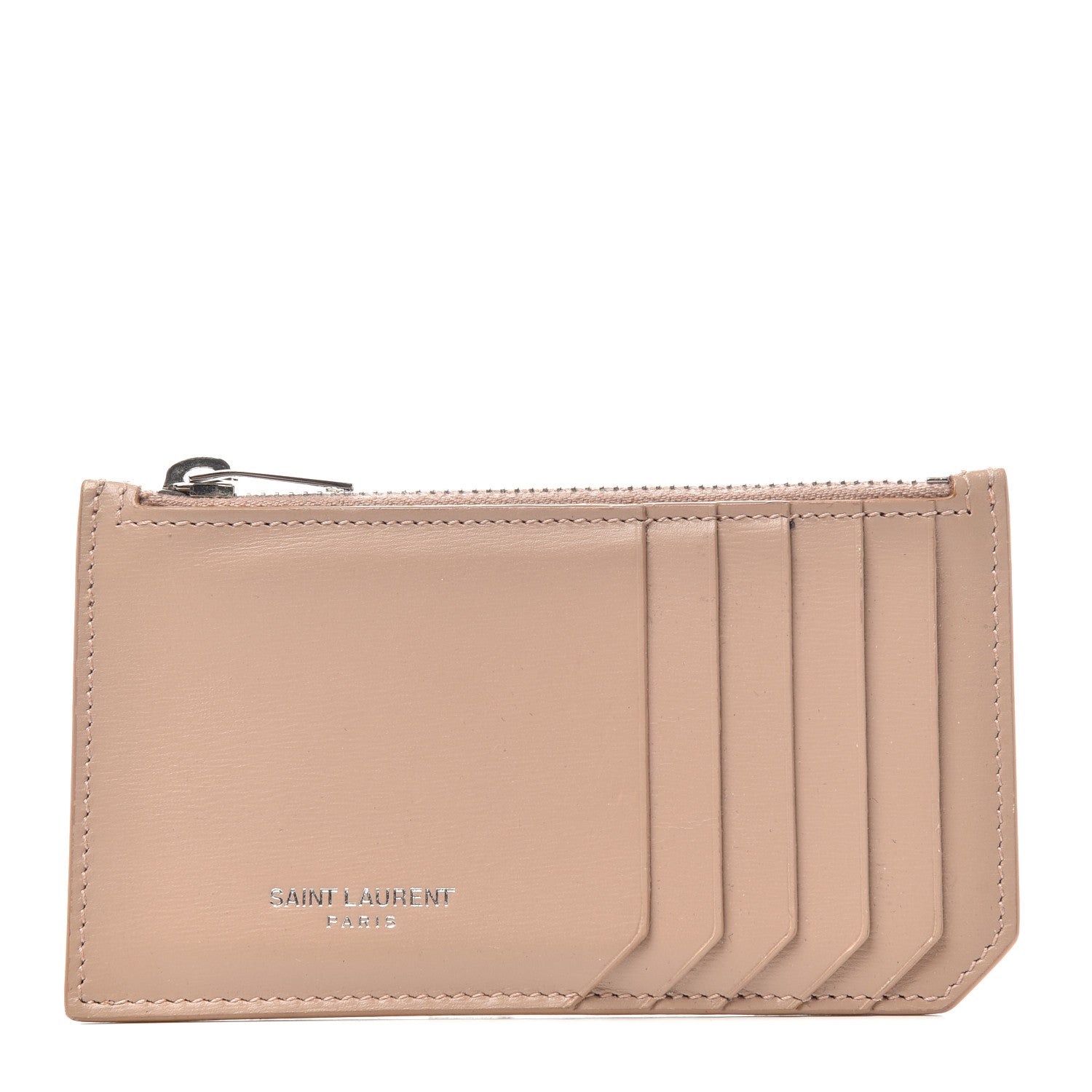 Saint Laurent Grained Calfskin 5 Fragments Zip Pouch Card Holder Nude Powder 1 of 7
