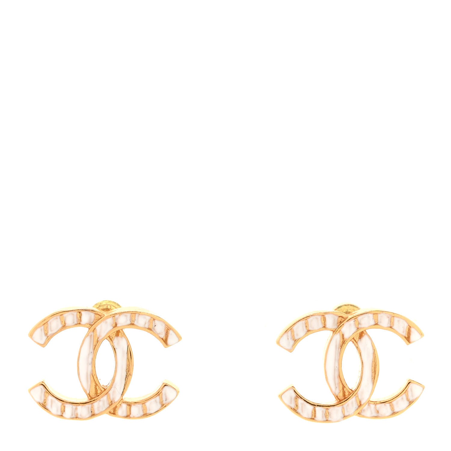 Chanel Metal CC Earrings Gold White 1 of 5