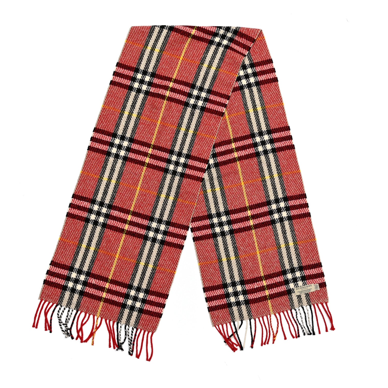 Burberry Wool Cashmere Check Fringe Scarf Red Black 2 of 3
