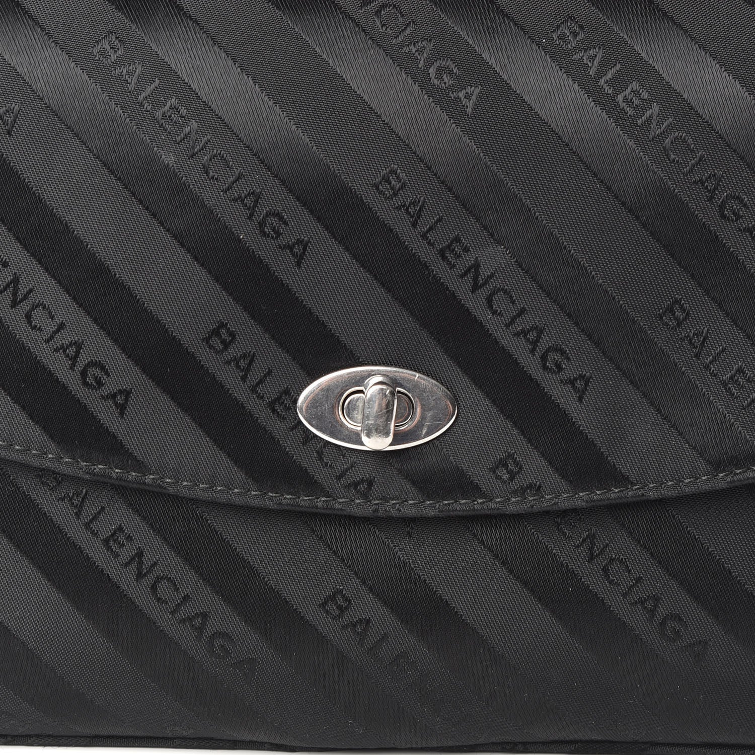 Balenciaga Nylon Jacquard Diagonal Logo Medium Scarf Lock Chain Shoulder Bag Black Red 8 of 11