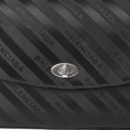 Balenciaga Nylon Jacquard Diagonal Logo Medium Scarf Lock Chain Shoulder Bag Black Red 8 of 11