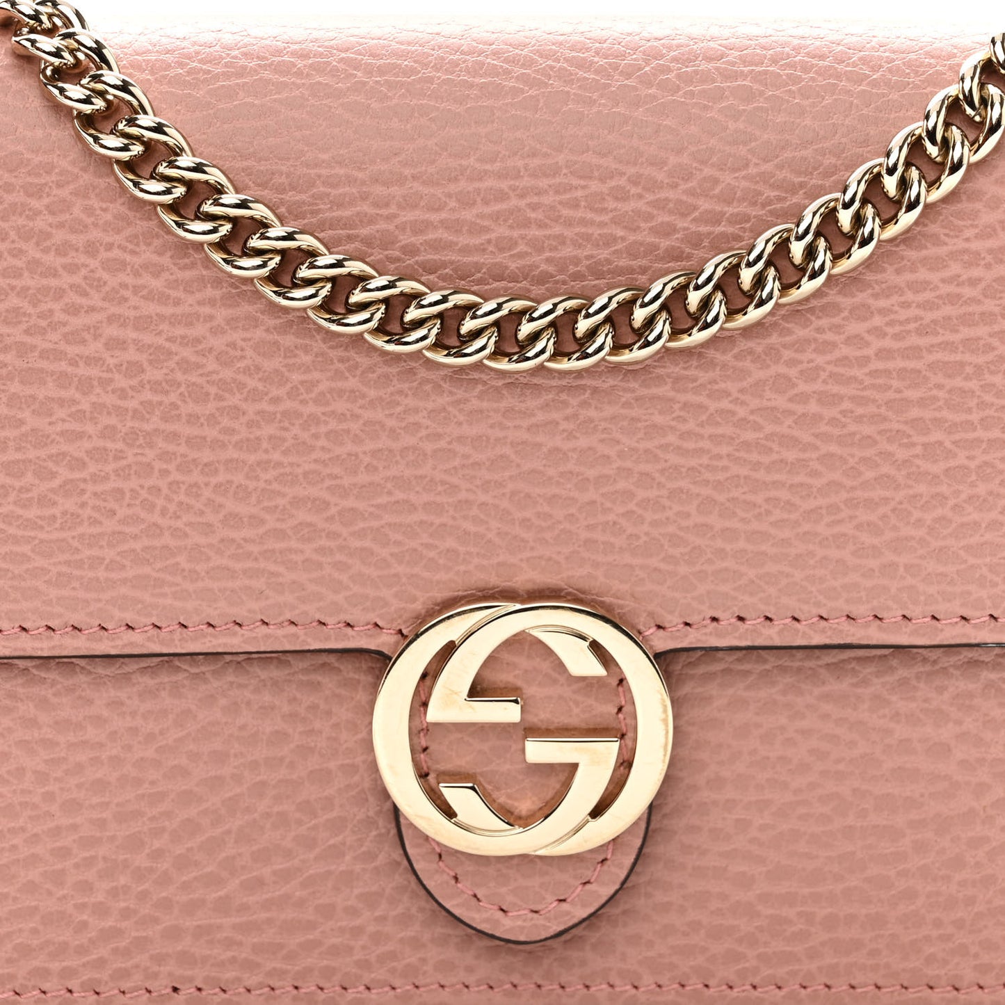 Dollar Calfskin Interlocking G Chain Wallet Soft Pink