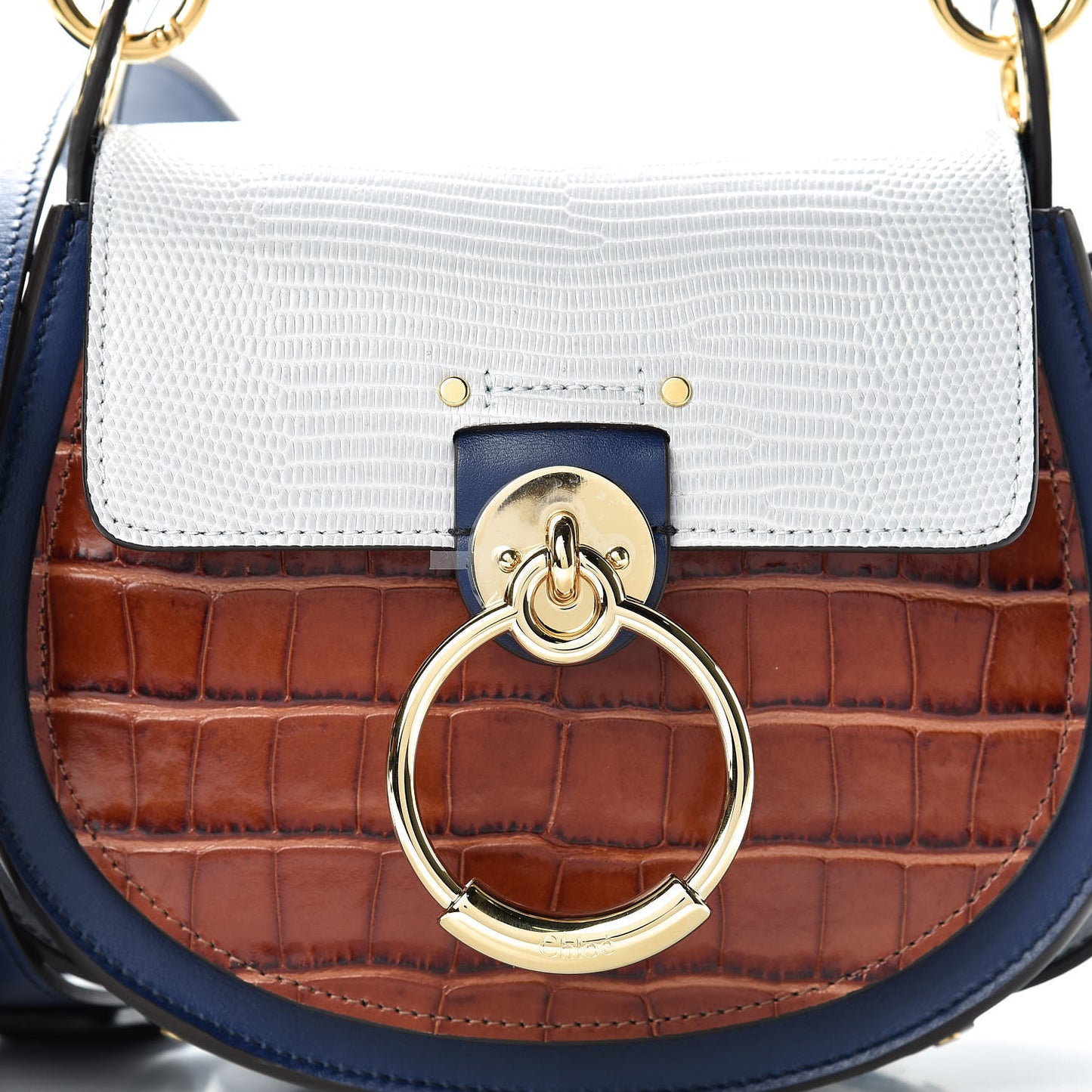 Calfskin Crocodile Embossed Small Tess Bag Blue