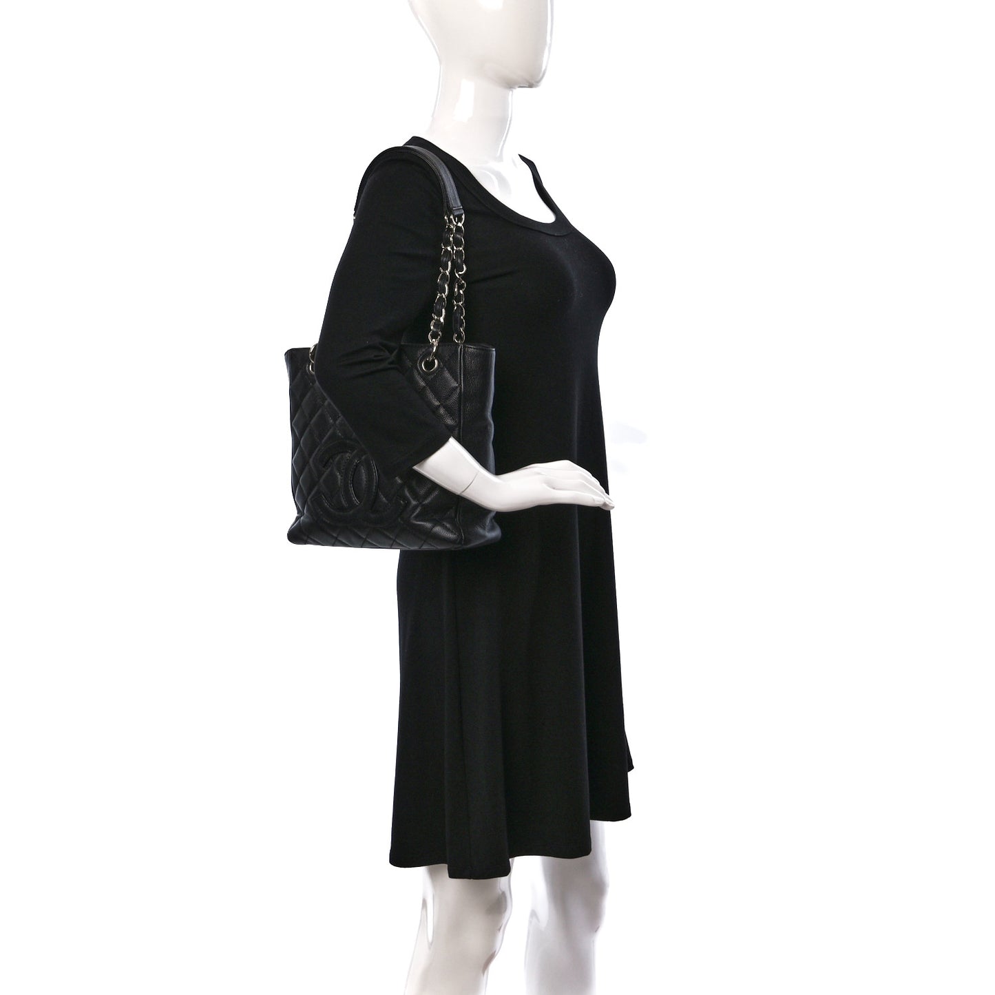 Caviar Quilted Petit Shopping Tote PST Black