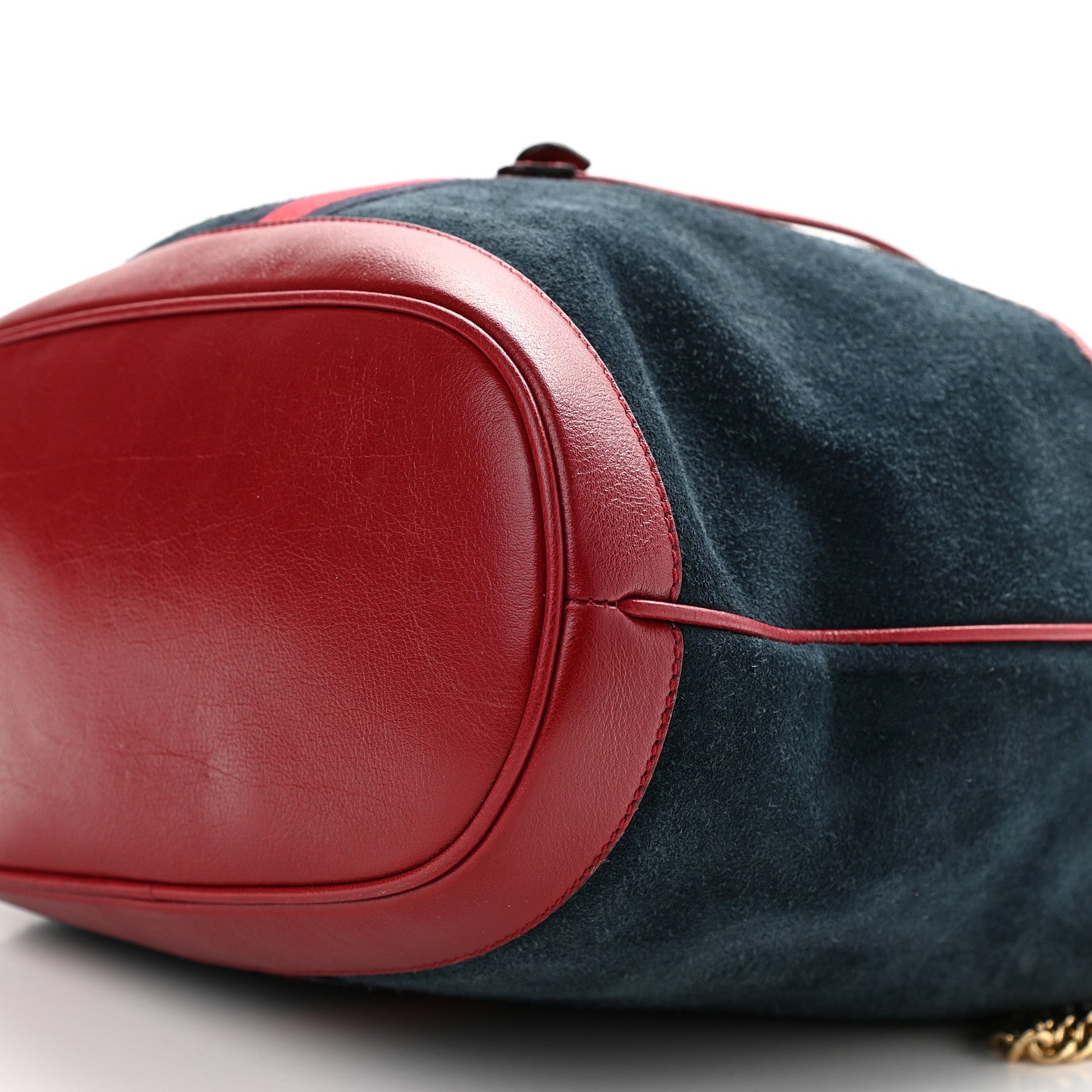 Gucci Suede Calfskin Web Medium Rajah Bucket Bag New Blue Romantic Cherry 9 of 9