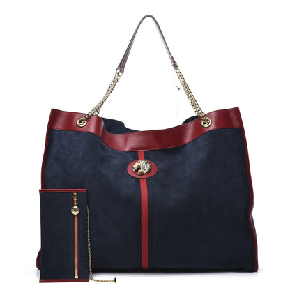 Gucci Suede Calfskin Maxi Rajah Chain Tote New Blue Romantic Cherry 1 of 13