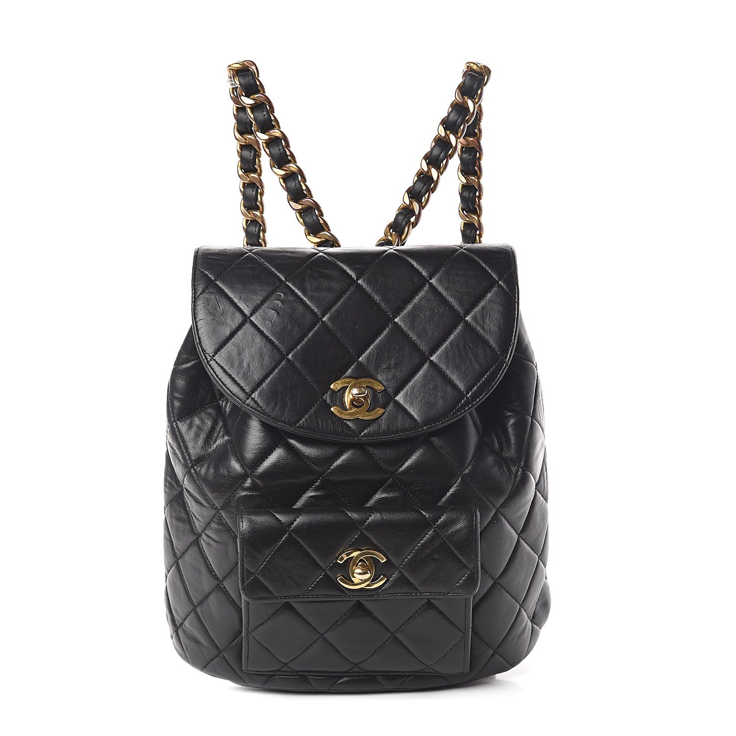 Lambskin Quilted Drawstring Backpack Black