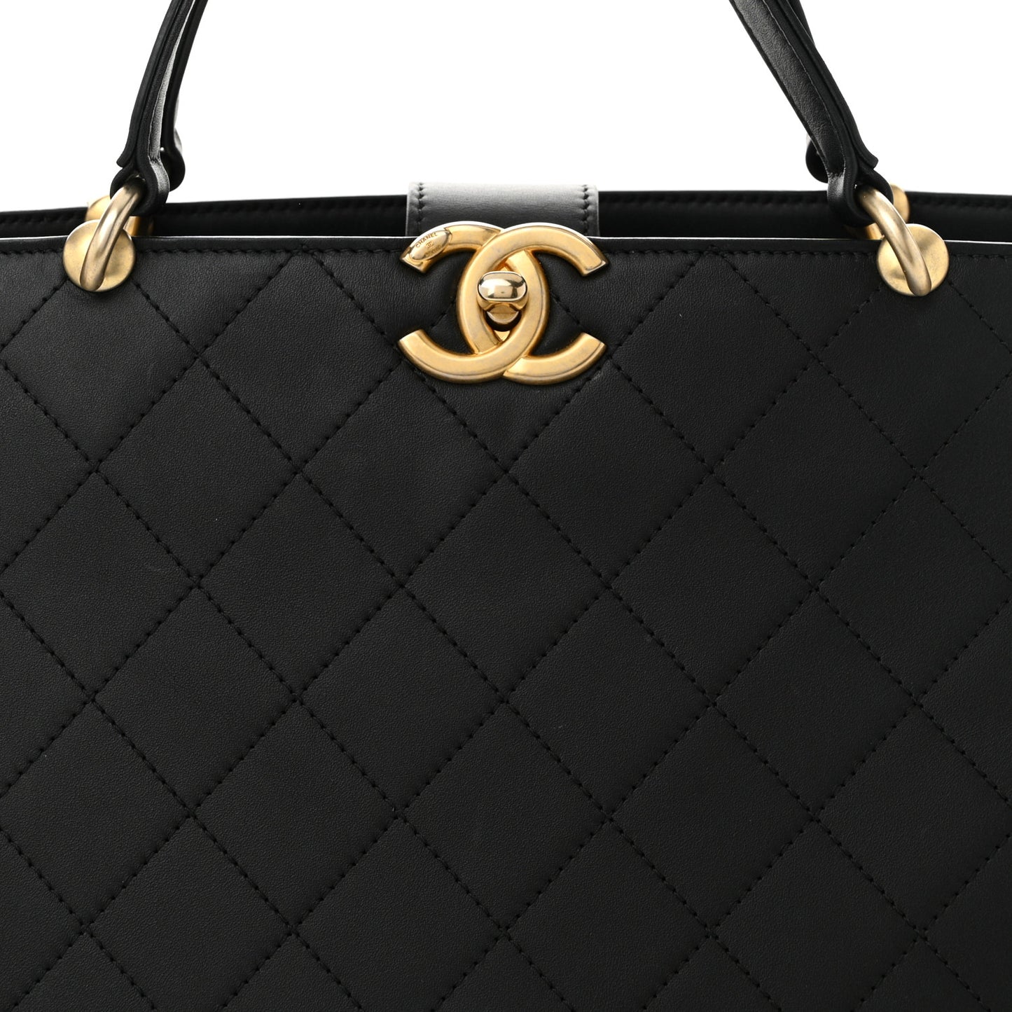 Calfskin Stitched Large Shopping Tote Bag Black